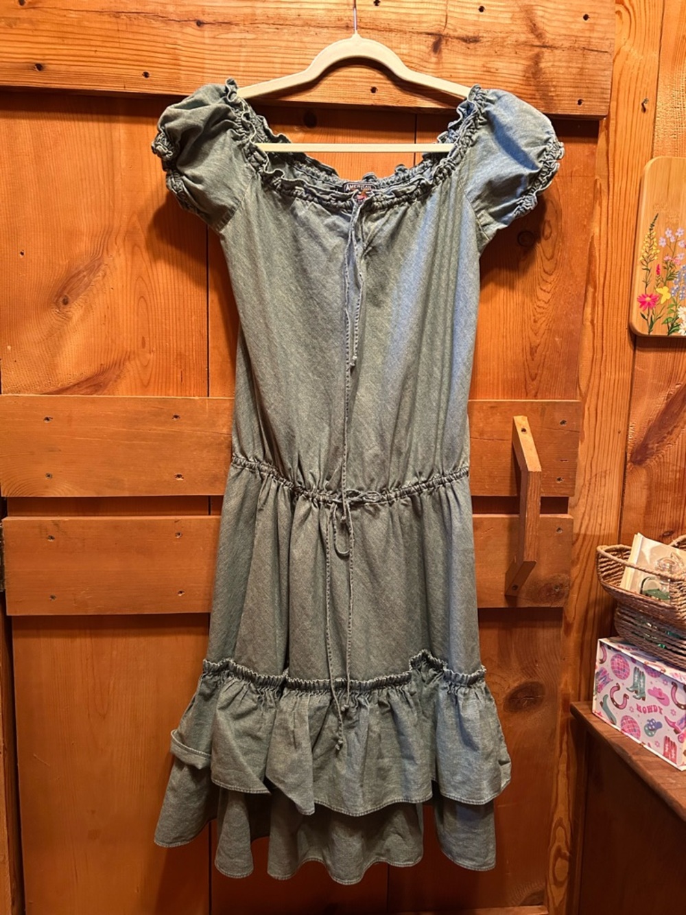 American Living Blue Denim-Style Ruffle Dress